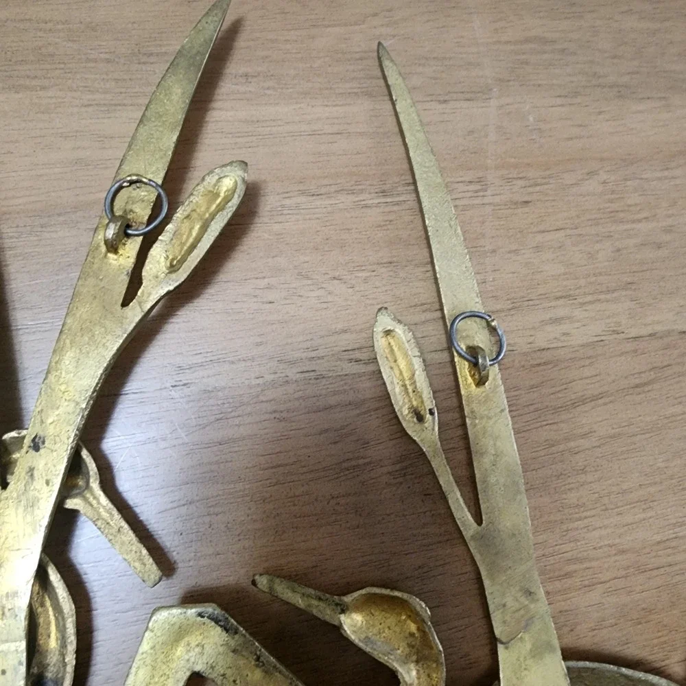 Brass MCM Crane Egret Heron In‎ Reeds Wall Hanging Decor Vintage Trending